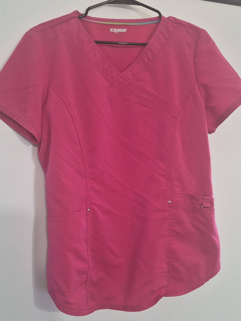 Scrubstar Women's Bright Pink V-Neck Short Sleeve Scrub Top